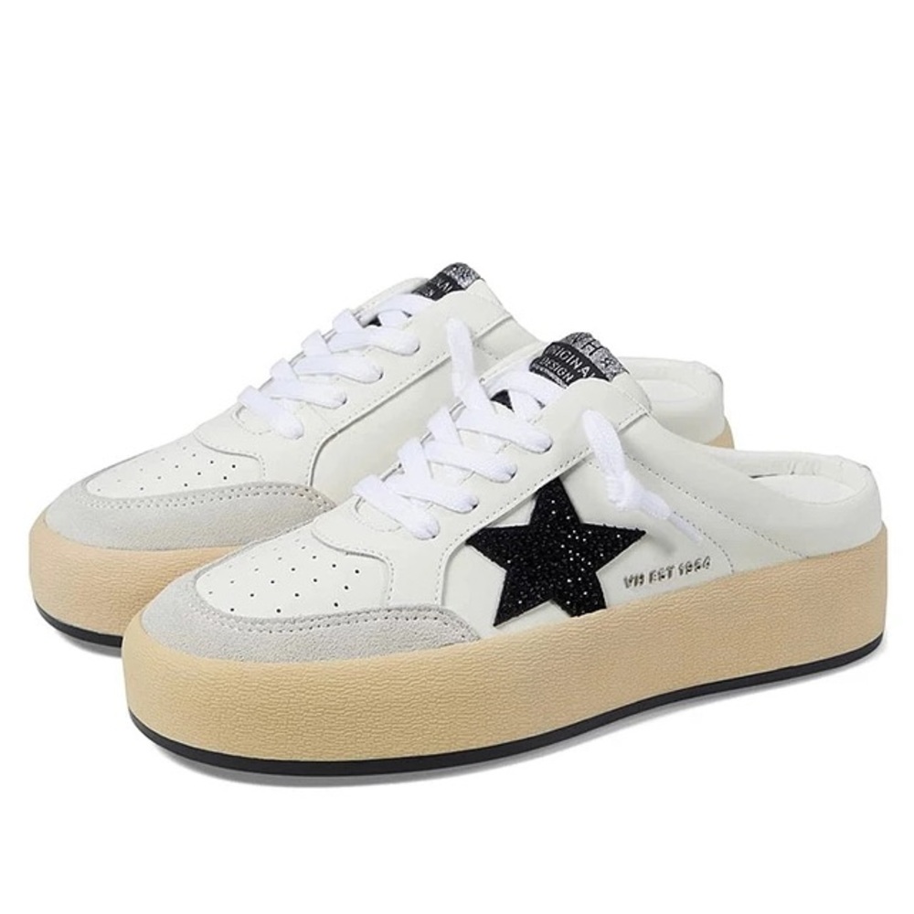 Vintage Havana White and Black Star Mules
